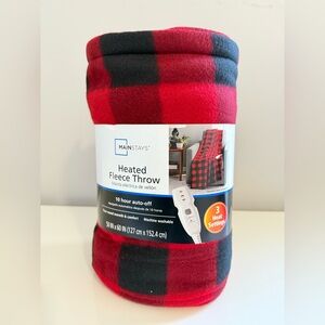 Mainstays Red and Black Heated Fleece Throw Blanket 10 hour auto-off